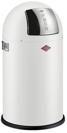 Wesco Pushboy junior Mülleimer in der Farbe weiß matt, pulverbeschichtetes Stahlblech, 22 Liter Volumen, große Edelstahlklappe, herausnehmbarer Innenbehälter