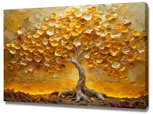 WIKEO Moderna kanvasbilder, gyllene träd, abstrakt canvastavla, tryck, nordisk dekoration, väggkonst, målning, bild, tavlor, vardagsrum–30 x 40 cm inramad (guld)