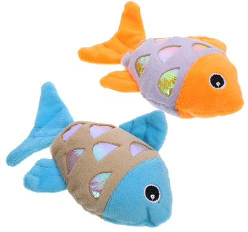 ORFOFE 2stücke Fischförmiges Katzenbeißspielzeug Mit Katzenminze Plüsch Kuscheltier Interaktive Indoor Spielzeuge Für Kätzchen Zur Zahnpflege Und Beschäftigung
