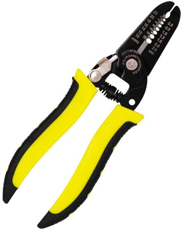 ZHMEINA Pelacables de 7 pulgadas, herramienta pelacables, para alambre sólido de 10-22 AWG y alambre trenzado de 0.6-2.6 mm, pelacables pequeño, alicates de crimpado eléctrico multiusos, amarillo