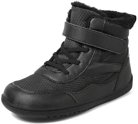 Kids Barefoot Winter Boots Wide Toe Boys Girls Walking Boots Anti-Slip Warm Faux Fur Lined Snow Boots,Black,3.5UK