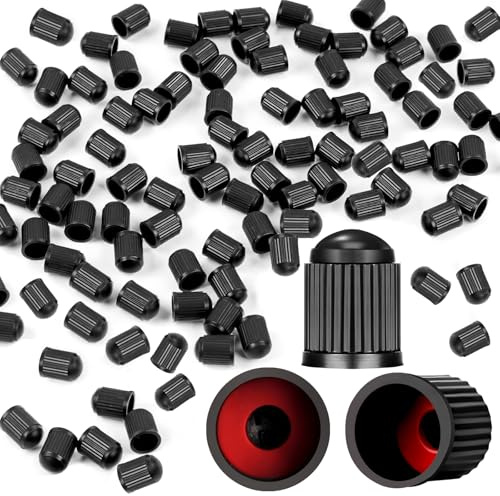 100PCS Tire Valve Caps, Valve Stem Caps with O Rubber Ring, Tire Caps are Suitable for Bicycles, Cars, Motorcycles, SUVs and Trucks (Black)