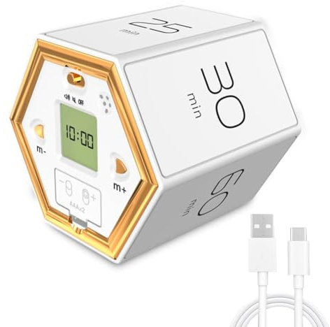Pomodoro - Temporizador digital de cocina con gravedad para estudio, cocina, yoga, deportes, color blanco
