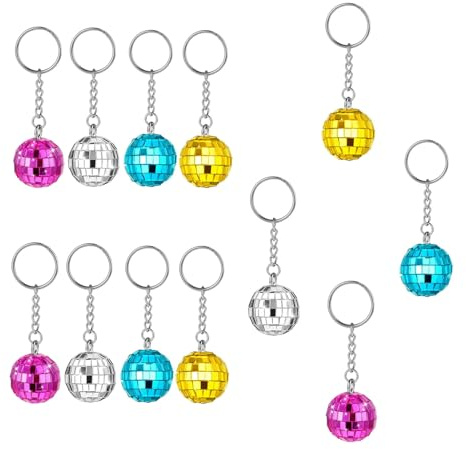 Rismise Disco Ball Keychain 12pcs bunte Mini Spiegel Ball Schlüsselkette kleine Spiegel Disco Keryring für 70er 80er 90er Disco Party Supplies Dekorationen