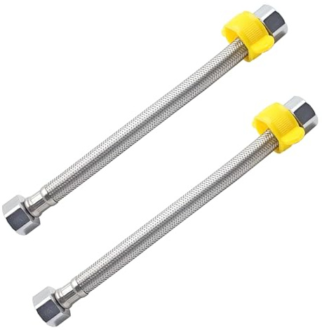 Qrity 2 Stück G 1/2 x G 1/2 Edelstahl-Geflechtschlauch, Flexibles Wasserrohr für Badezimmer, WC, Wasserhähne, Küchenspüle, Wasserzulaufschläuche, 10 cm