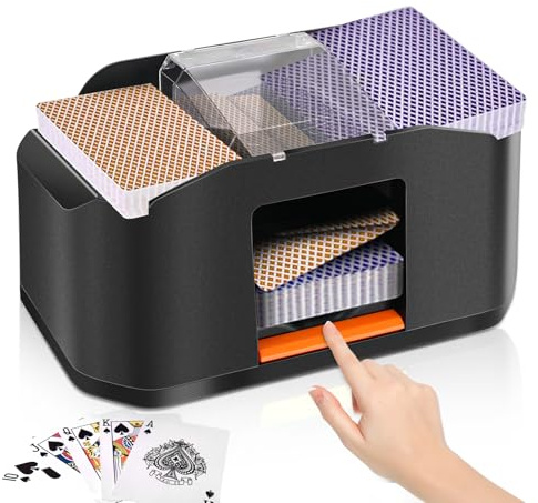 Kasanni Mélangeur De Cartes Automatique, Mélangeur de Carte pour 1-2 Ponts Mode Auto et Manuel Rechargeable 2000 Mah Faible Bruit pour Poker, Uno, Blackjack, Phase 10 et Plus - One-Touch Shuffle
