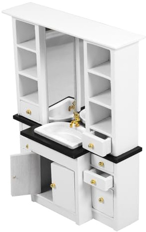 BESPORTBLE Puppenhaus Waschbecken Schrank Badezimmer Dekoration Weißer Waschbecken Schrank für Puppenhaus DIY Puppenmöbel Mikroszenenverzierung