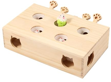 VAVPUP Interaktives Katzenspielzeug,Katzenspielzeug aus Holz mit Realistischer Plüschmaus,3in 1 Katzenkratzbrett Und Spielzeug,Interaktives „Whack a Mole“ Spielzeug für Kätzchen(Stil 2)