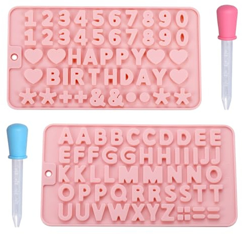 4PCS Chocolate Moulds, Silicone Letter Number Moulds | Silicone Baking Tools, 4PCS A-Z and 0-9 Letter Number Moulds, Pink, for Cakes, Chocolate and Jelly