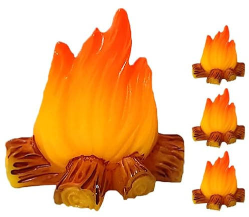 Uonlytech Miniatur-Lagerfeuer 4 Stück Künstliches Feuer Ornament Für Puppenhaus Mini-Feuermodell Für Mikro-Landschaften Lagerfeuer Deko Für Haus Büro Und Bastelprojekte