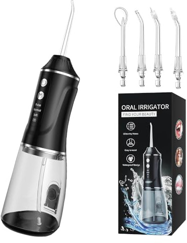 KBIBCK Advanced Cordless Water Flosser Oral Irrigator, Portable Oral Irrigator with 380ML Large Tank, 4 Jet Tip & 3 Modes,IPX7 Waterproof Electric Flosser for Braces, Gum Care Travel Home