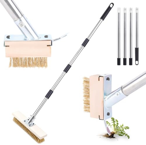 Patio Weed Remover Tool Remover Patio Cleaning Brush 160cm Weed Brush | Long Handle Block Paving Weeding Tool For Driveway Path Paver Deck - Floor Scrubber & Crevice Brush Heads Set
