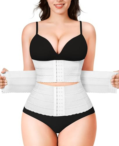 KUMAYES Donna Corsetto Body Contenitivo Modellante Dimagrante Stringivita Cintura Segmentata Intimo Pancia Piatta Waist Trainer Bustino Snellente Shapewear (Bianco, L)