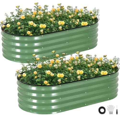 STBoo Galvanized Raised Garden Bed Outdoor, 2Pcs 120x60x30CM, Olive Green