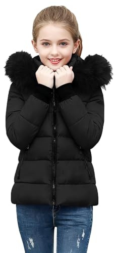 Générique Manteaux Fille Doudoune Enfant Doudoune Epaisse Coat à Capuche Vestes Coupe-Vent Vêtements Décontracté Manteaux Classique Veste Couleur Unie Vetement Noir 150