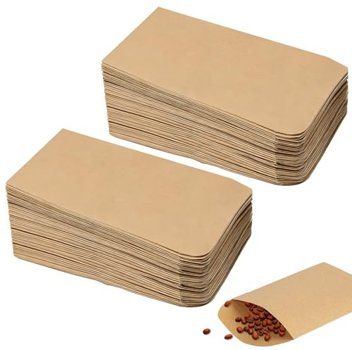 100 Stück Selbstklebende Samenumschläge, 6x10cm Kleine Braune Flachbeutel | Kleine Samentütchen Mini-papiertüten, Saatgut Aufbewahrung Papiertüten Klein, für Gastgeschenke Hochzeit, Süßigkeiten, Münzen