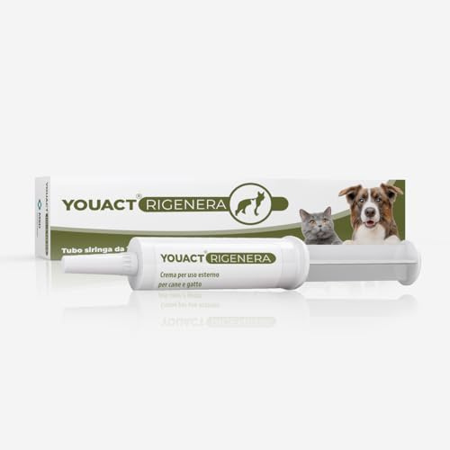 Youact Rigenera – Crema dermatologica veterinaria per cane e gatto | con olio ozonizzato, glicole propilenico, acido ialuronico e vitamina E – coadiuvante per cute lesa. 1 siringa da 10gr