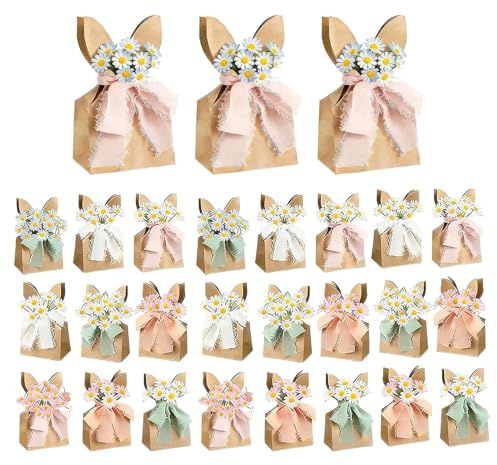 - Goodie Bag - Gift Bag with Bow as Gift Boxes, Rustic Rabbit Ear Bags in Bulk | Dried Flowers for Spring Garden, Egg Hunt, Home, School, Living Room