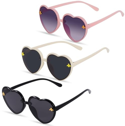 GUIZIYAO 3 Stück Kinder Sonnenbrille Mit Bienen-Dekor, Herzförmige Kinder Sonnenbrillen, UV 400 Schutz kindersonnenbrille, Für Jungen Und Mädchen Von 3–10 Jahren