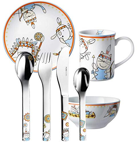 Sterngraf Kinderset Moema MIT Gravur (z.B. Namen) 7tlg. von Puresigns inkl. Namensgravur auf der Kinderbesteck-Rückseite, Taufgeschenke für Mädchen & Jungen