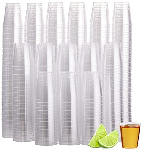 MATANA 500 Plastic Shot Glasses, Crystal Clear (30ml / 1oz) - Reusable - Shot Cups, Jelly Shots, Sample Tasting Cups for Parties, Birthdays, Weddings, Stag, Hen Parties