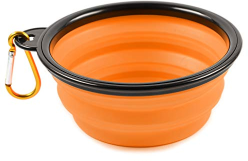 PhoneNatic Faltbarer Silikon-Hundenapf in orange, Reisenapf für Hunde und Katzen mit Karabiner -, S, orange, 350 ml, 60014333