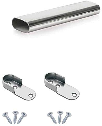 Metall Kleiderstange Oval Schrankstange | Seiten-Wandmontage | Schrankrohr Stahl Verchromt | Möbelrohr 30x15mm | inkl. 2 Stk. Schrankrohrlager & Schrauben | MKGT®, Länge: 1400mm - 1.4m