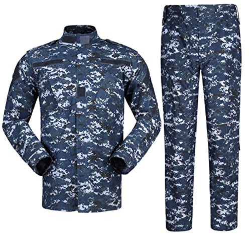 Zhiyuanan Herren Tactical Camouflage Uniform Anzug 2 Stück Sets Outdoor Jagd Trekking Camping Militär Kampf wasserdichte Wandern Jacken + Camo Hosen Tarnmuster Kleidung Ozean Digital S