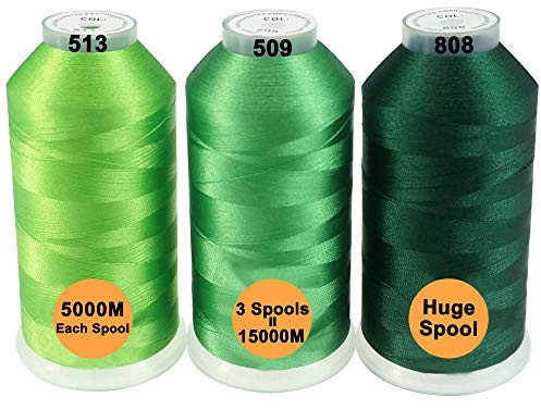 New brothread 3er Set Verschiedene Grün Farben Polyester Maschinen Stickgarn Riesige Spule 5000M für alle Stickmaschine
