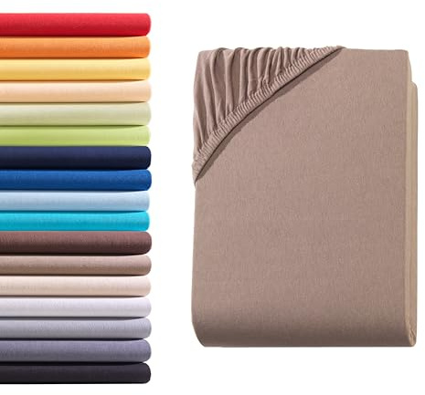 Boxspringbett Spannbettlaken Spannbetttuch bis 36 cm Steghöhe | Bettlaken Jersey aus 100% Baumwolle für Wasserbetten | OEKO-TEX® MADE IN GREEN | 180-200x200-220 cm Nougatbraun