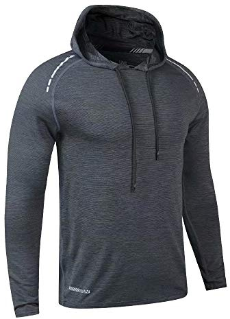 Muscle Alive Hombres Culturismo Manga Larga Capucha Corriendo Sudaderas Ajuste seco Actuación Elástico Poliéster y Spandex T203 Gris Oscuro M