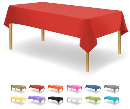 Party Dimensions Red Tablecloth Disposable Plastic Table Cover for Rectangle Tables (12 Pack) Premium Plastic Table Cloths for Parties, Events & Weddings, Indoors/Outdoors, 54x108