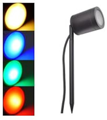 Lichtidee 3 x Led schmaler Alu Gartenstrahler Spot Erdspieß IP67 schwarz GU10 230Volt mit RGB+CCT (3000K/4000K/6000K) +Timer Led Pflanzen und Weg Beleuchtung Außen und Innen