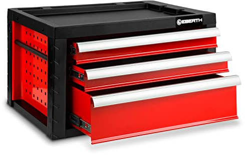 EBERTH Werkzeugkiste Leer, Werkzeugschrank Metall mit 3 Schubladen, kugelgelagerte Teleskopschienen, Vollauszug, Werkzeugbox abschließbar mit 2 Schlüsseln, Werkzeugkasten rot Pulverbeschichtet