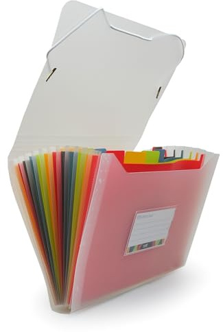 Office Box - Carpeta Clasificadora A5 con 12 Divisiones con Cierre de Gomas y Bordes Reforzados en Tela, Incluye 24 Etiquetas para personalizar e Identificador interior, 100% Reciclable.