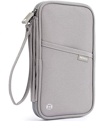 VanFn RFID Travel Passport Wallet, Family Passport Holder, Trip Document Organizer P.Travel Series (Nylon - Grey)