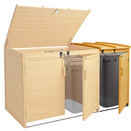 Mendler XL 1er-/2er-Mülltonnenverkleidung Erweiterung HWC-H75 - braun | Mülltonnenbox, Holz, 120x68x104cm, MVG-Zertifiziert
