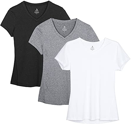 icyzone Damen Sport T-Shirt Kurzarm V-Ausschnitt Laufshirt Atmungsaktive Fitness Gym Funktions Shirt
