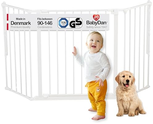 BabyDan Galten M, 90-146 cm, Treppenschutzgitter/Raumteiler, Weiß, Hergestellt in Dänemark - Kinderschutzgitter/Sicherheitsgitter (Haustiergitter/Hundegitter/Hundelaufstall)