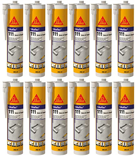 12x Sikaflex 111 Stick & Seal elastischer Kleb- und Dichtstoff 290ml Kartusche (Betongrau)
