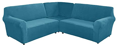 ele ELEOPTION Velvet Sofa Cover L Shape 5 Seater Corner Sofa Cover 3-Piece Stretch Sofa Cover for L-Shaped Sofa Furniture Thick Soft Washable Corner Sofa Cover