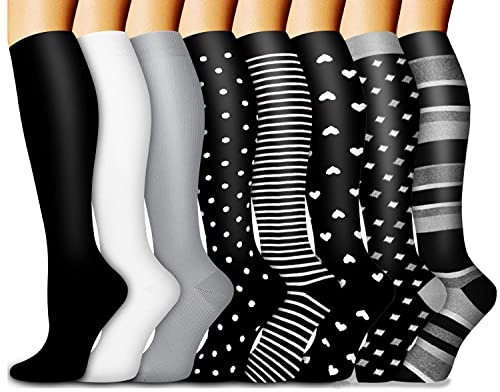 beusilay 8 Paires Bas de Contention Femme Homme Chaussettes de Compression (15-20 mmHg) Chaussettes de Contention pour sport Vols Voyages Infirmiere course cyclisme