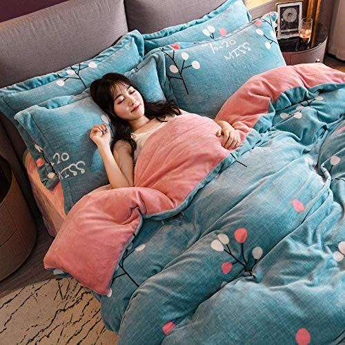 VIROYA Bettlaken-Set, 9 kg dickes Korallen-Fleece, vierteilig, warmer Bettbezug Flanell-Bettwäsche, Plüsch-Bettwäsche, Milch-Fleece, Winter-Blau_1,2 m Bett gut