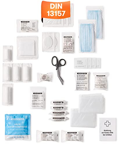 Erste Hilfe Nachfüllset DIN 13157:2021 inkl. Erste Hilfe Anleitung - Verbandskasten Nachfüllset DIN 13157 mit praktischen Innentaschen - 13157 Nachfüllset für Betriebe - Verbandsmaterial Set