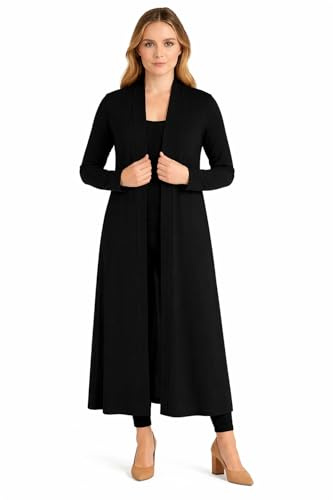 Candid Styles Womens Ladies Long Sleeve Maxi Boyfriend Cardigan Open Floaty 8-26 Duster Jacket Coat Blazer Longline (Black, 20-22)