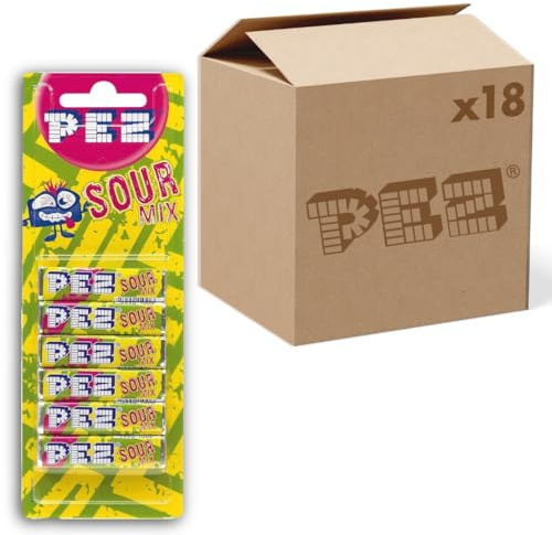 PEZ Refill Pack, Sour Flavour Mix, Retro Vegetarian Gift Sweets, 6 x 8.5 g (Pack of 18)