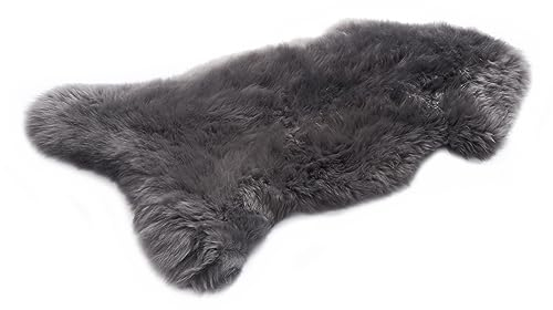 HOME LAMB Lammfell Grau 100-110 cm - Weich Schaffell Echt - Natürliche Teppich Wohnzimmer - Flauschig - Deko Fell Schlafzimmer - Naturfell