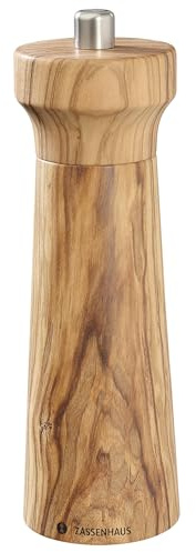Zassenhaus Salzmühle WESTERLAND | Olivenholz | mit stufenlos verstellbarem Hochleistungs-Keramikmahlwerk | Gewürzmühle für Salz | 18 cm, Ø 5,4 cm