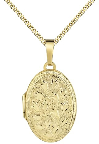 JEVELION Medaillon 333 Gold ovaler Amulett Anhänger für 2 Bilder zum Öffnen für Damen mit Schmuck-Etui und Halskette