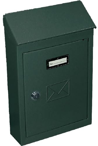 CASSETTA POSTALE ESTERNO A PARETE BUCA LETTERE IN ACCIAIO TETTO CHIAVE 30x20x6cm 2500CT3Y VULCANIA (Verde)